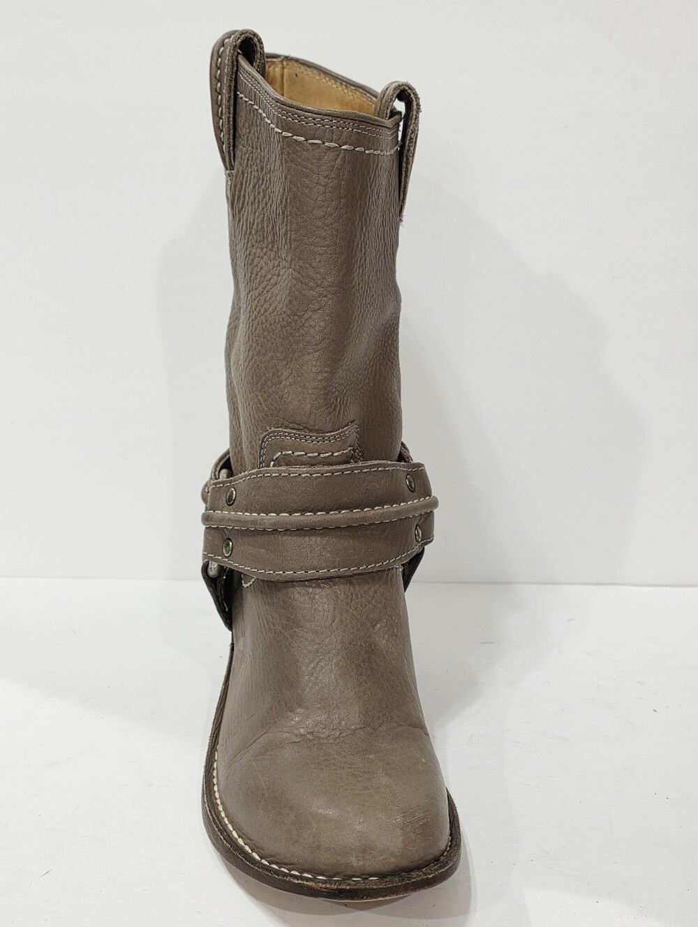 Frye 77376 GRAY Leather Boot Riding Moto Harness 12R Biker Ride Women 6.5 M Used - Picture 14 of 16
